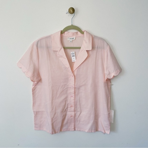 NWT Linen/Cotton Scalloped Pink short sleeve sleep shirt haven well within M - Picture 3 of 5